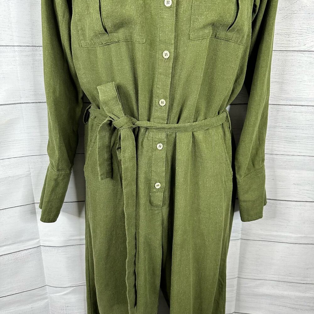 Rue Stiic Womens size Small Preston Linen Blend Cropped Jumpsuit Khaki Green - Picture 5 of 11